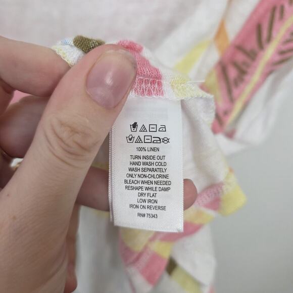 Cynthia Rowley White Colorful Tropical 100% Linen Lightweight Shirt Size Large - Picture 3 of 5